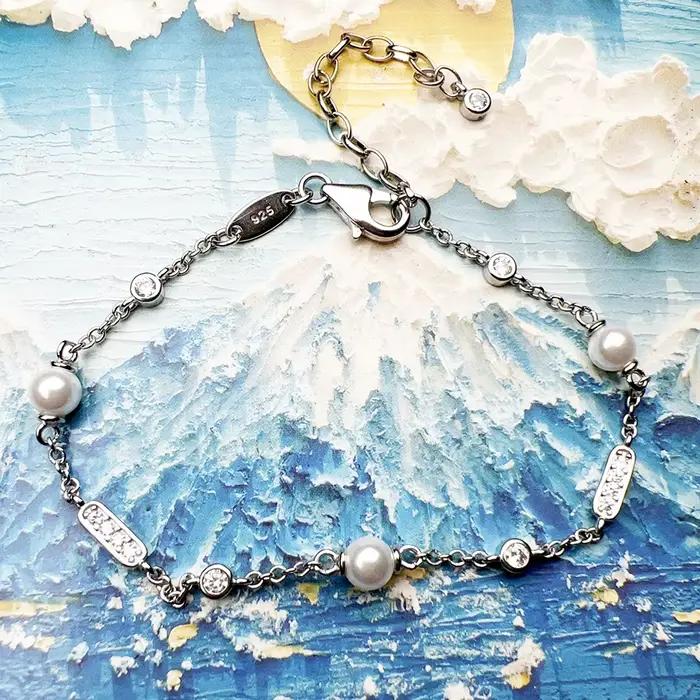 Bracelet perle d'eau douce et pierre blanche en argent Sterling 925, bijoux fins, cadeau classique pour femmes européennes