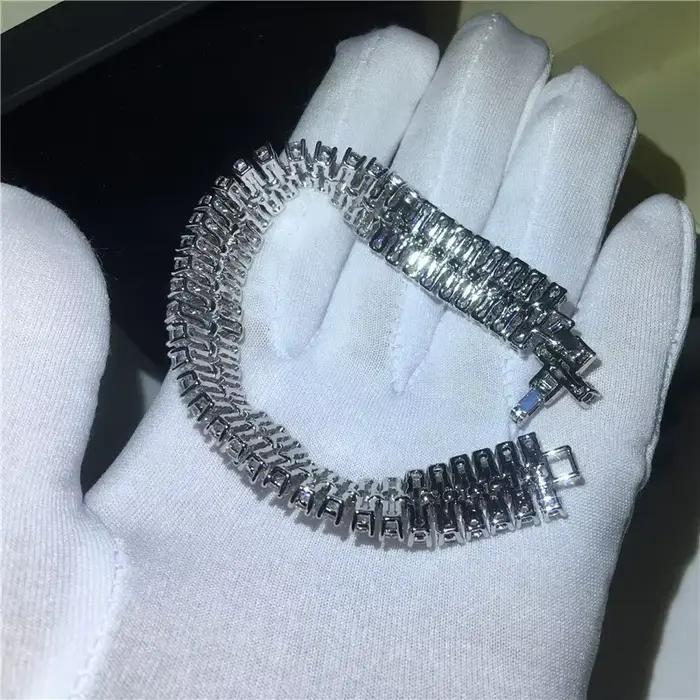 Bracelet de Tennis fait à la main pour amoureux, diamant de laboratoire rempli d'or blanc, Bracelets de fiançailles pour femmes, accessoires de mariage