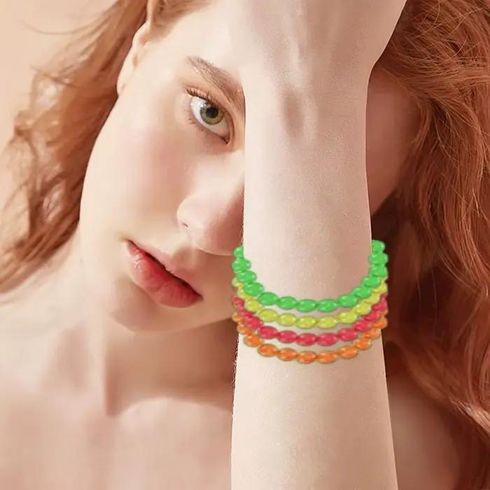 Ensemble collier et bracelet de perles connectées, néon coloré, chaîne de perles, breloque bohème, tour de cou structurels ent, 4 pièces, 8 pièces