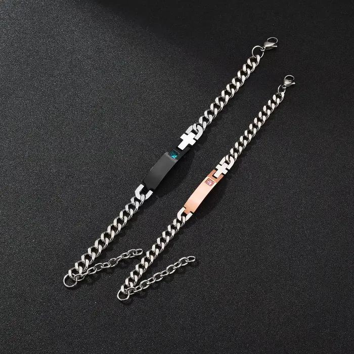 Punk homme Bracelets Hip Pop couleur or acier inoxydable épais main chaîne barre vierge Couple hommes femmes famille bijoux cadeau d'anniversaire