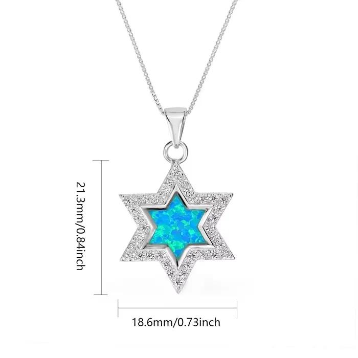 Collier étoile de David, pendentif minimaliste délicat avec opale bleue et CZ, cadeau de bijoux unique pour femmes, bijoux juifs couleur argent