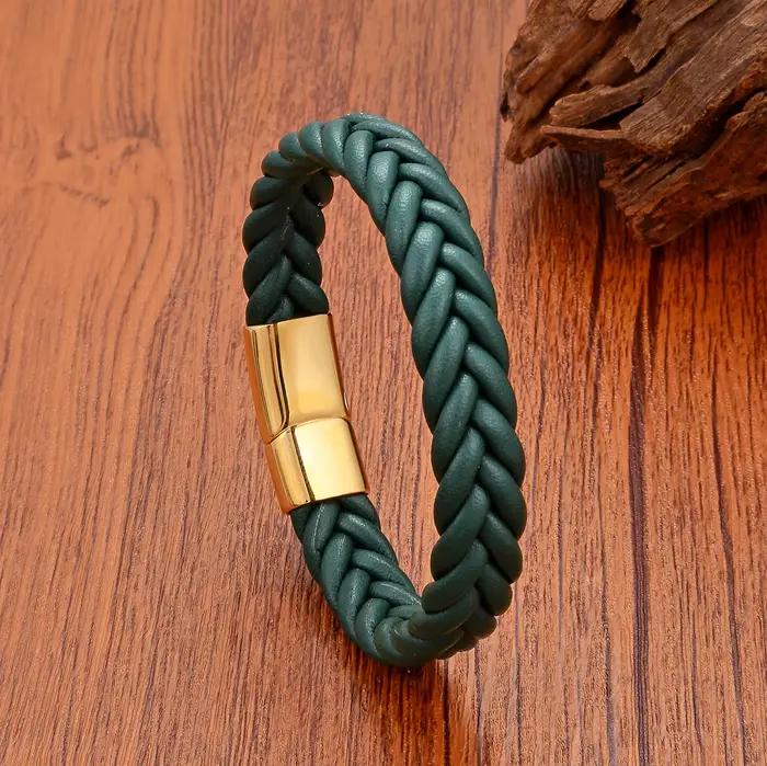 Nouveau Bracelet à fermoir magnétique Simple pour hommes et femmes, Bracelets en cordon de cuir tressé torsadé, fermeture en acier inoxydable, cadeau minimaliste