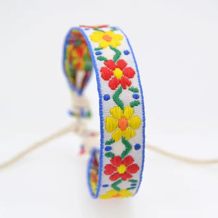Bracelet brodé Boho Harvey Flower, bracelets tressés faits à la main, bijoux