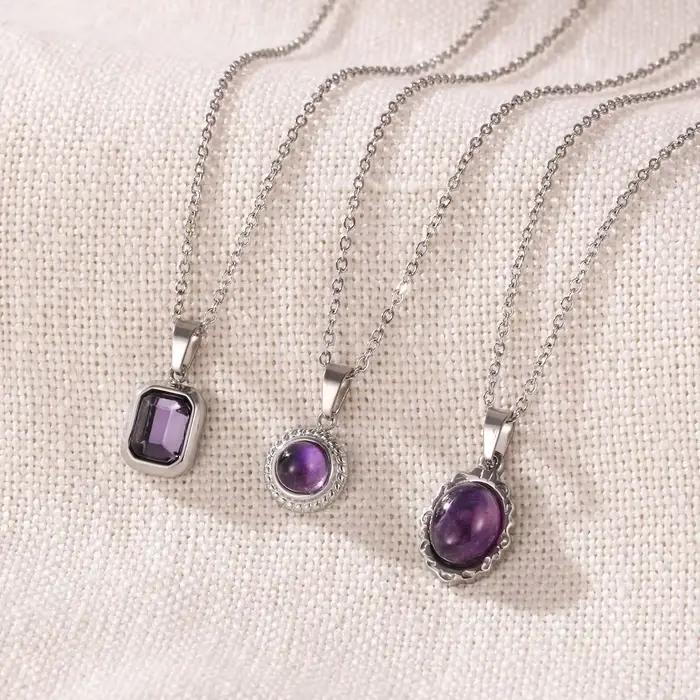 Collier avec pendentif en pierre naturelle en acier inoxydable pour femmes, accessoires de bijoux Vintage imperméables, cadeau
