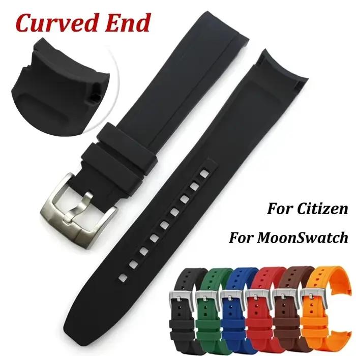 Bracelet de montre à extrémité incurvée pour Bracelet en Silicone MoonSwatch pour citoyen 20mm 22mm Bracelet de Sport en caoutchouc Arc pour sangles incurvées Rolex