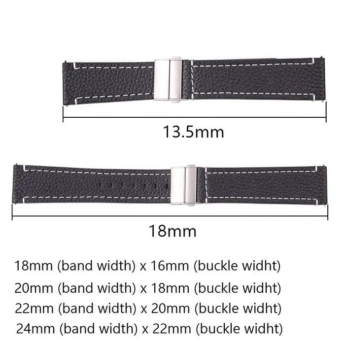 Bracelet de montre en cuir véritable pour femmes et hommes, 18mm, 20mm, 22mm, 24mm, noir, marron, bleu, cuir de vache souple, avec fermoir déployant