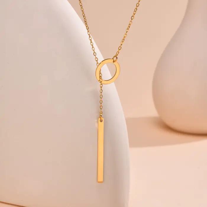 Collier lariat pour femmes, collier en acier inoxydable avec un long JOL, bijoux de fête et de mariage