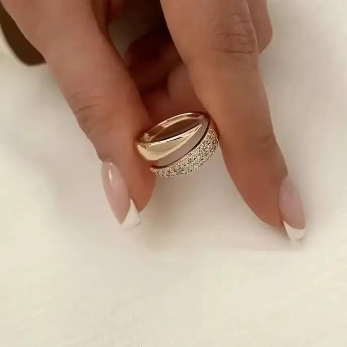 Bagues de soleil plaquées or pour femmes, pierre naturelle incrustée de Texture métallique creuse, bijoux tendance