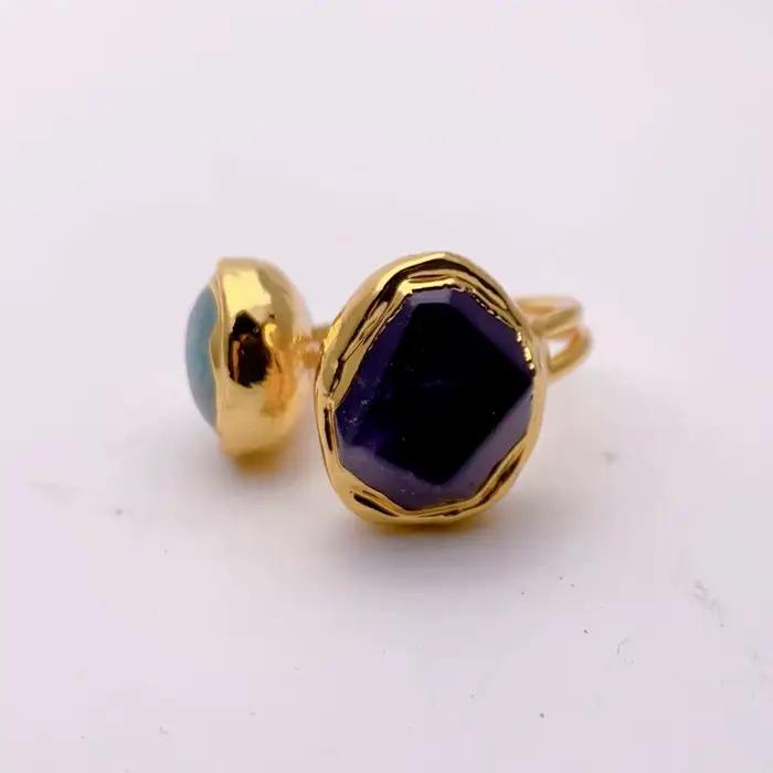 YYGEM-Bague en Pierres Précieuses Naturelles, 16x19mm, Vert, Amloggite Violet, Alanding Yst, Faite à la Main