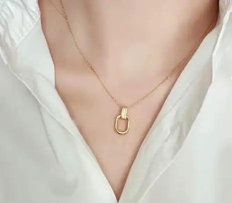 Pendentif Double anneau entièrement en or 999, collier géométrique Vintage 24K, bijoux Boutique pour femmes