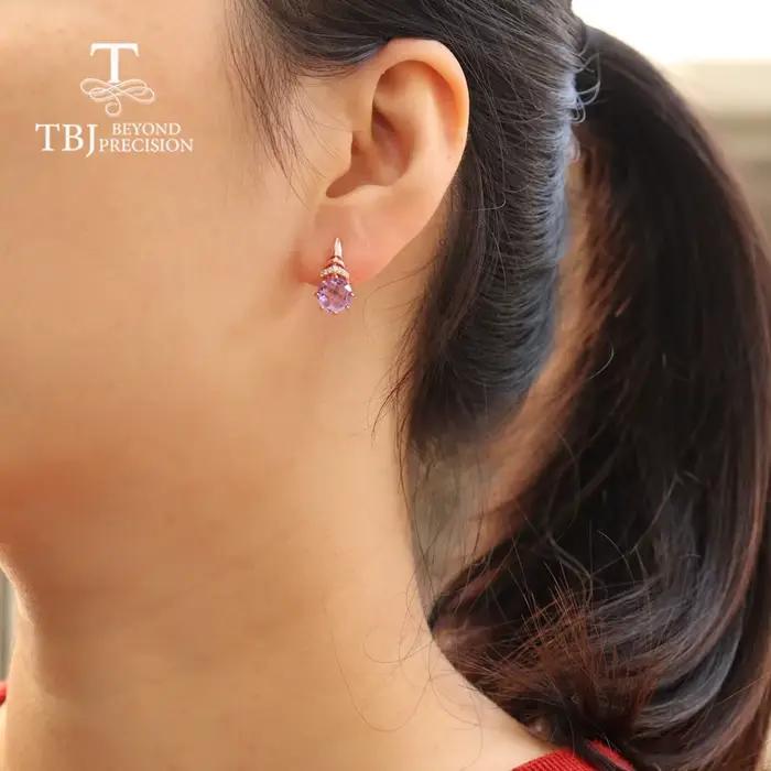 Briolette – boucles d'oreilles rondes en améthyste naturelle pour femme, bijoux fins en argent sterling 8.0 de 925mm, coupe spéciale, style brésilien, design simple