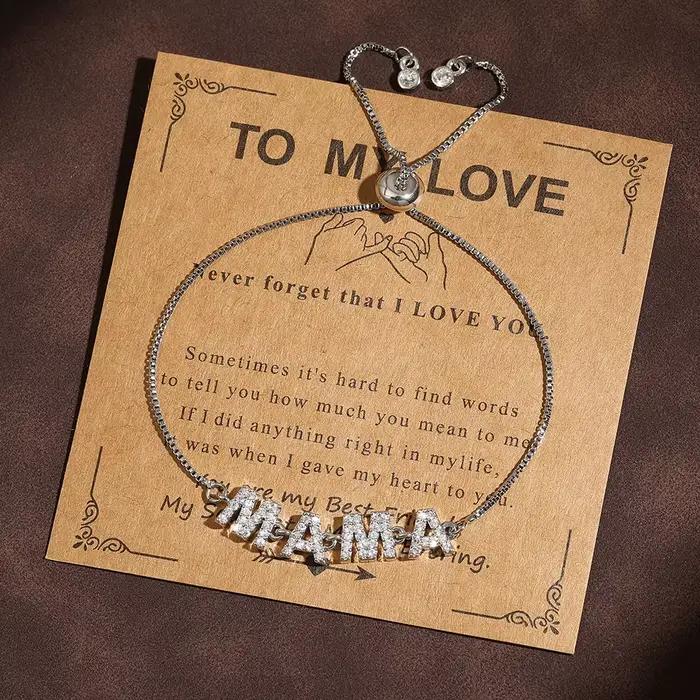 ZAKOL – Bracelet à breloques avec lettres « MOM », « MAMA » en zircone cubique, chaîne réglable, bijoux, cadeau pour la fête des mères