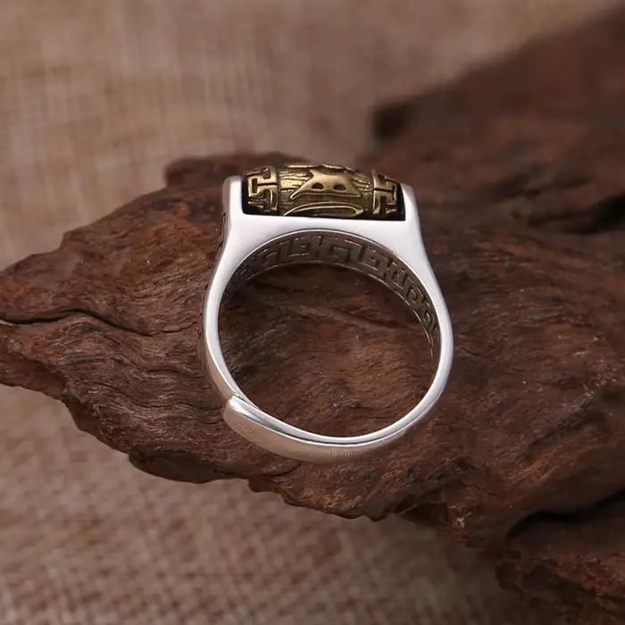 Bague Vintage en argent Sterling 925 pour hommes, perle rotative, écritures bouddhistes, bijoux à la mode, Index masculin, cadeau pour petit ami