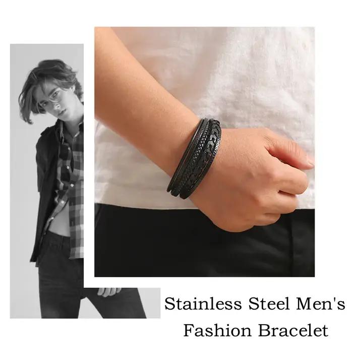 Bracelet tressé en cuir vintage superposé, classique, fait main, avec fermoir magnétique en alliage, style mode, cadeaux, nouveau modèle