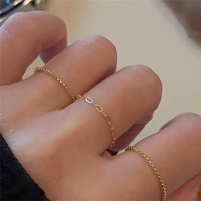 Bague minimaliste en or 14K pour femmes, boîte remplie de bijoux, style Boho
