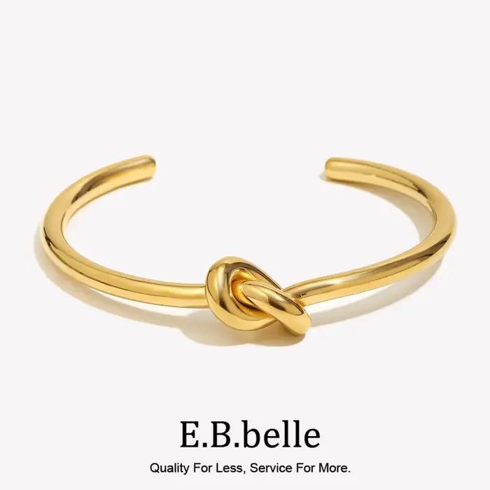 E.B.belle minimaliste 18K plaqué or noeud manchette bracelets pour femme en acier inoxydable bijoux imperméables pour femme