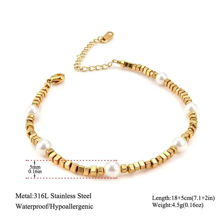 AENINE – Bracelet élégant en perles d'imitation faites à la main pour femmes, couleur or rétro, chaîne en acier inoxydable, bijoux de fête B26037