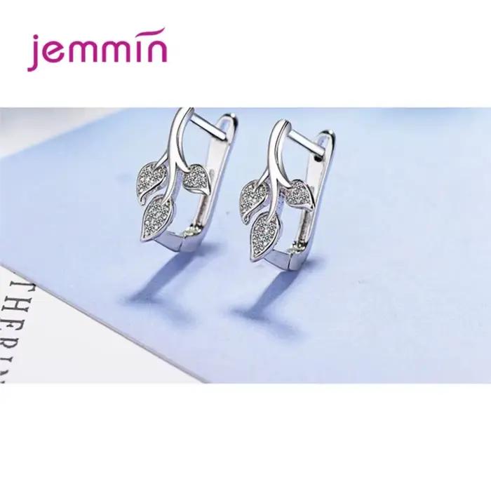 Boucles d'oreilles créoles en argent sterling 925 avec cristal autrichien et zircon transparent, motif feuille et branche d'arbre, populaires pour la décoration des oreilles