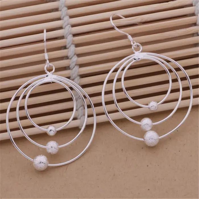 Boucles d'oreilles en argent Sterling 100% pur pour femmes, bijoux à trois cercles, perles, cadeaux de noël, fête de mariage, nouvelle collection 925