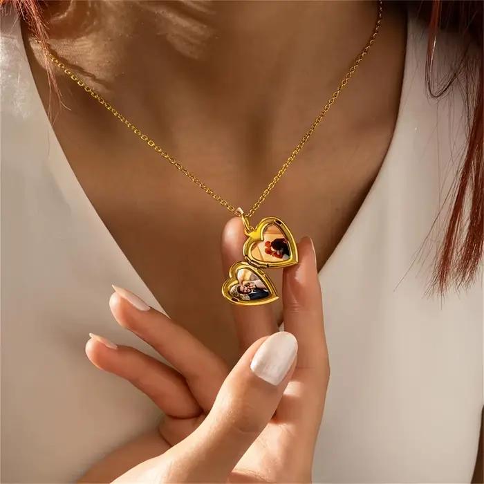 Collier avec pendentif médaillon en forme de cœur, Image personnalisée, chaîne à faire soi-même, pour hommes et femmes, bijoux cadeaux personnalisés, 1/2