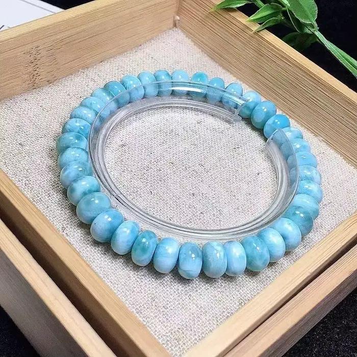 Bracelet de perles de boulier Larimar bleu naturel, 8mm, bijoux en pierres précieuses de guérison, motif d'eau extensible AAAAA