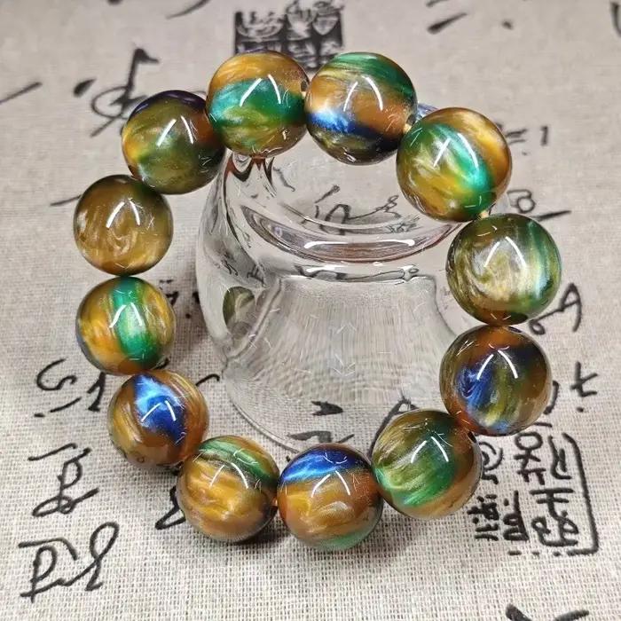 Bracelet de perles rondes jaunes pour hommes et femmes, grand cordon, modèle aléatoire, document