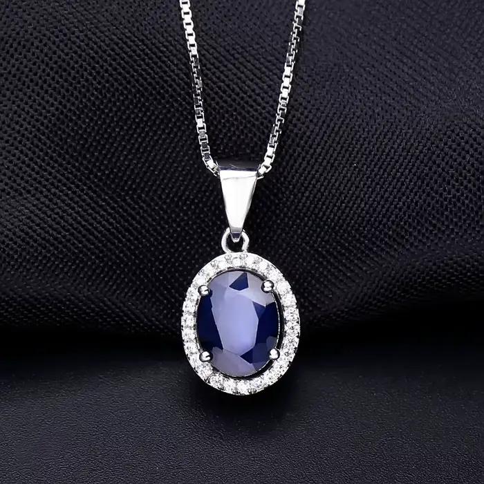 Gem's Ballet – collier avec pendentif en argent 585 pour femmes, bijoux en saphir bleu naturel, or 925, 14K, 10K, 18K