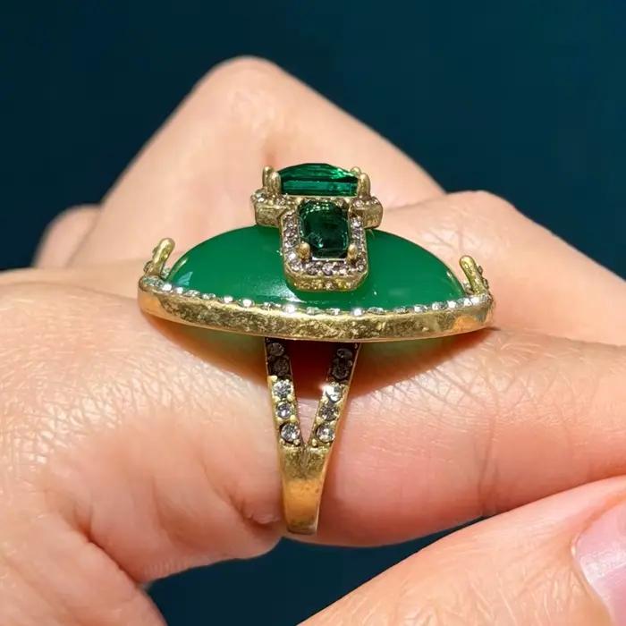 Bagues œuf vintage vert émeraude pour femme, bijoux de luxe Art Déco, mode féminine, fête, marque, haute qualité, cadeau tendance 2026