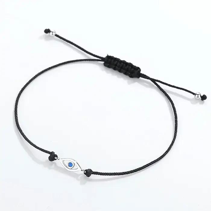Bracelet KALETINE Evil Eye en argent sterling 925 pur pour femmes, avec CZ bleu, bijoux turcs pour hommes, chaîne en corde noire réglable