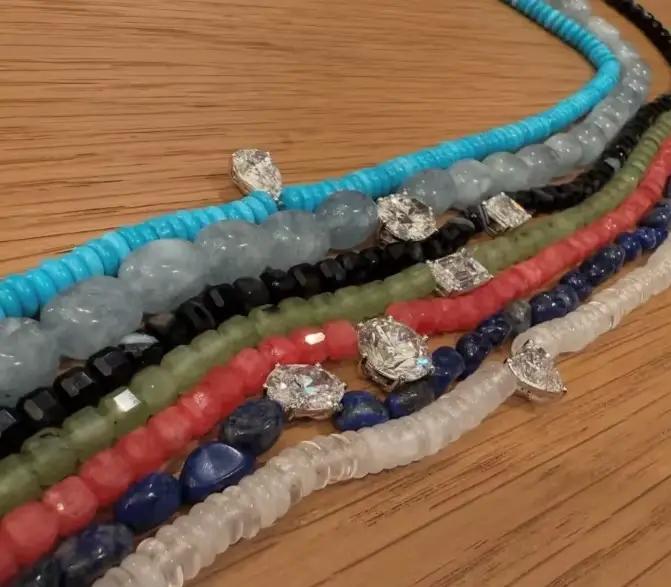 Collier de perles Vintage Lapis Lazuli, pendentif en Zircon, pendentif bohème multicouche, bijoux faits à la main