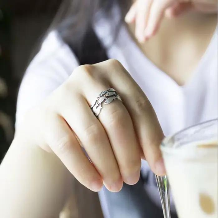 Bijoux animaux en argent regardé 925, poisson mignon, personnalité créative, matiques réglables rétro, cadeau d'anniversaire, chaud, nouvelle mode, R027