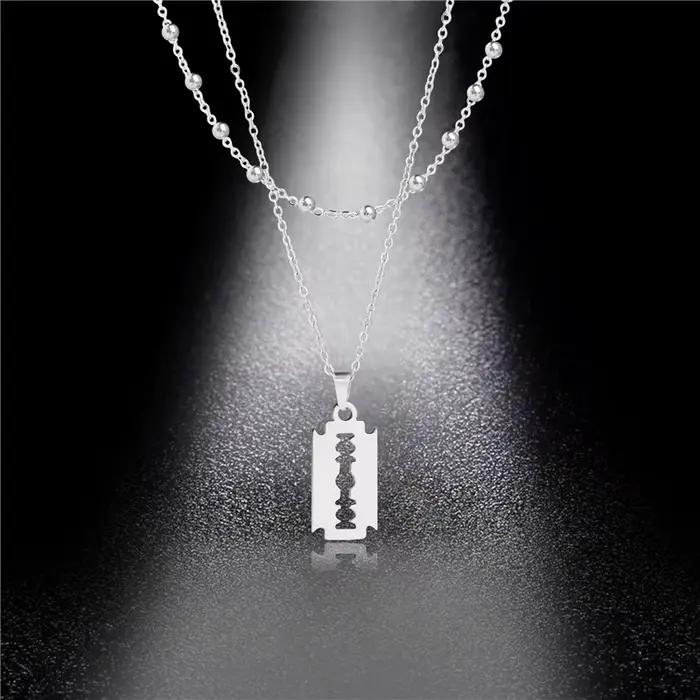 Lame de sécurité rasoir pendentif collier Punk Hiphop bijoux pour hommes femmes géométrique petit tour de cou suspendu bijoux en acier inoxydable