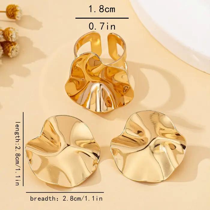 Ensemble de bijoux pour femmes, boucles d'oreilles rondes irrégulières en métal et bague, adapté à un usage quotidien et au Banquet