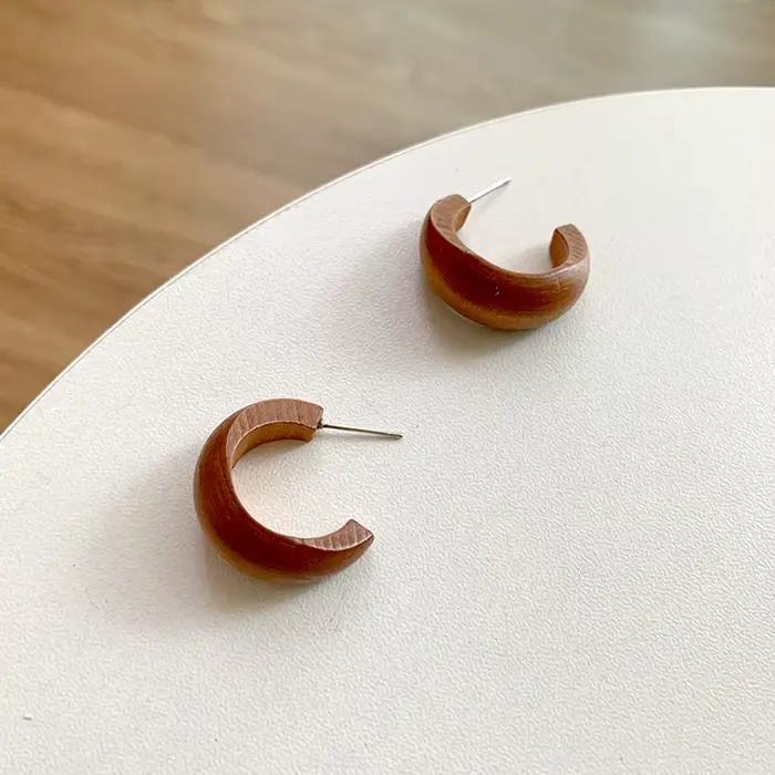 Boucles d'oreilles géométriques en bois mat, bijoux Vintage, grand cercle, idée cadeau à la mode