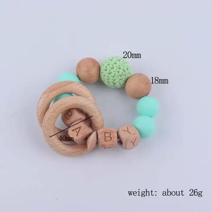Bracelet de dentition pour bébé, fait à la main, nom personnalisé gratuit, artisanat en bois, perle gravée, perles en Silicone de qualité alimentaire, pendentif Animal en bois