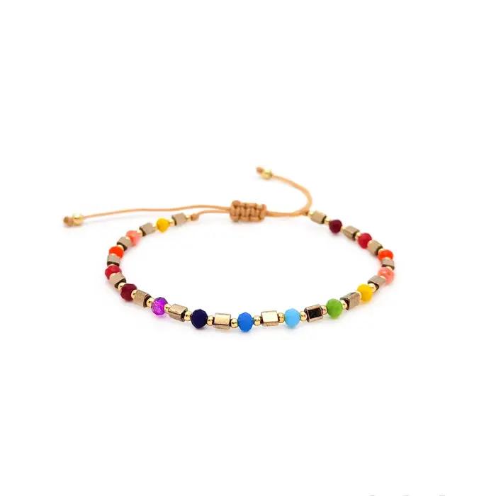 Bracelet en corde à main plaqué or 18 carats, breloque en forme de cœur, perles de cristal arc-en-ciel, Simple, Style européen et américain pour filles