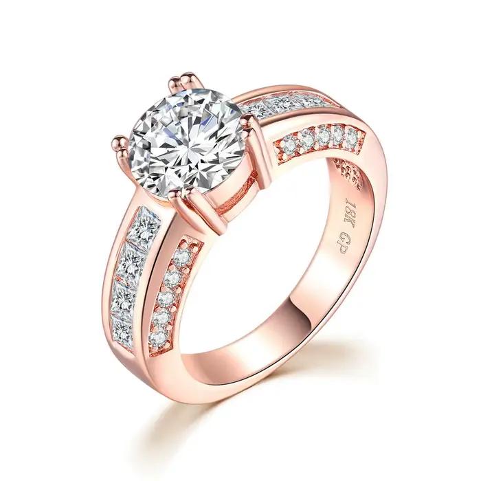 Double juste CZ pierre femmes anneaux bijoux mode or Rose couleur cristal de mariage bandes pour Couple bijoux DFR036