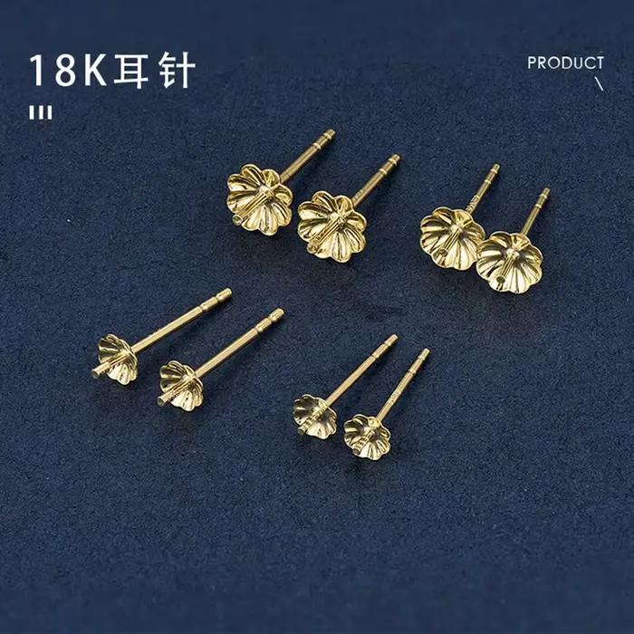 Accessoires de bijoux fins 18k Au750, bouchons de montage de boucles d'oreilles en or massif, broche d'aiguille, supports de boucles d'oreilles en perles
