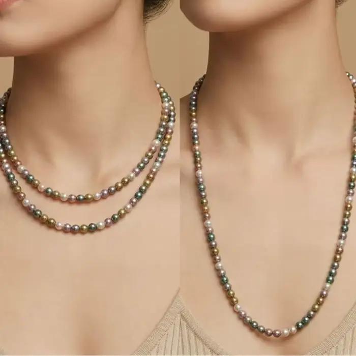 Collier rétro français de niche en acier au titane avec chaîne perlée faite main et perles d'imitation colorées pour femmes style fairy wind occasions spéciales