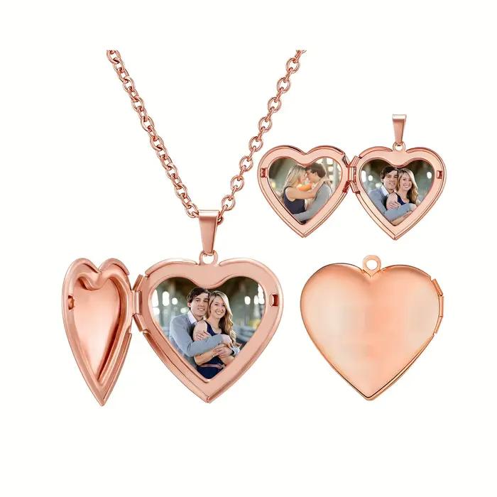 Collier avec pendentif médaillon en forme de cœur, Image personnalisée, chaîne à faire soi-même, pour hommes et femmes, bijoux cadeaux personnalisés, 1/2