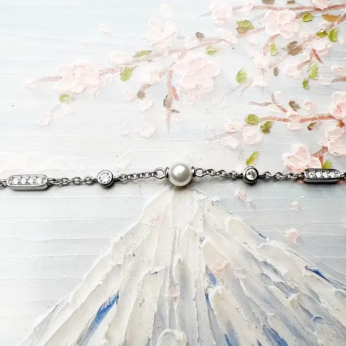 Bracelet perle d'eau douce et pierre blanche en argent Sterling 925, bijoux fins, cadeau classique pour femmes européennes