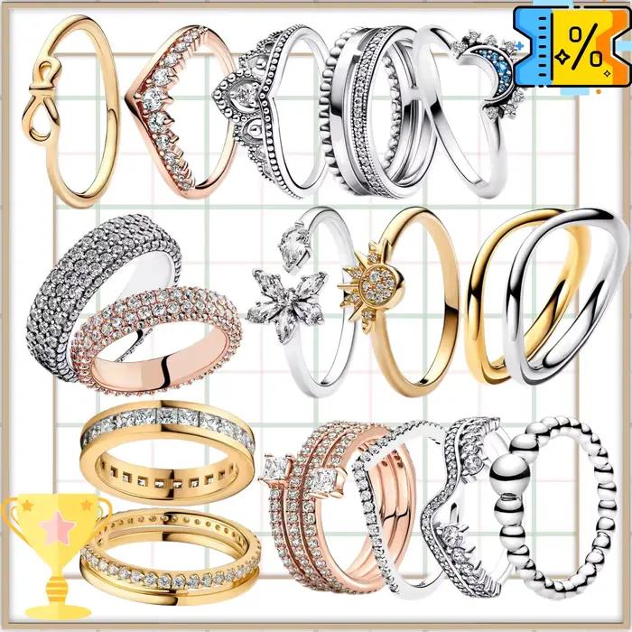 Bague Sun Star avec nœud en forme de flocon de neige scintillant, bijoux en argent pur S925 pour femmes, adaptés aux cadeaux de la Saint-Valentin