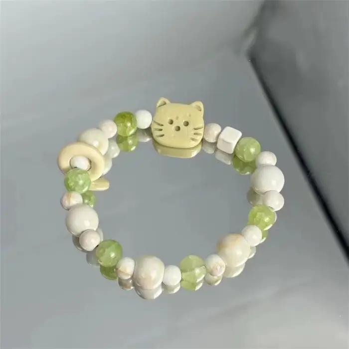 Bracelet chat étoile en céramique fait à la main, dessin animé Style coréen, accessoires de bijoux frais, perle mignonne pour femmes