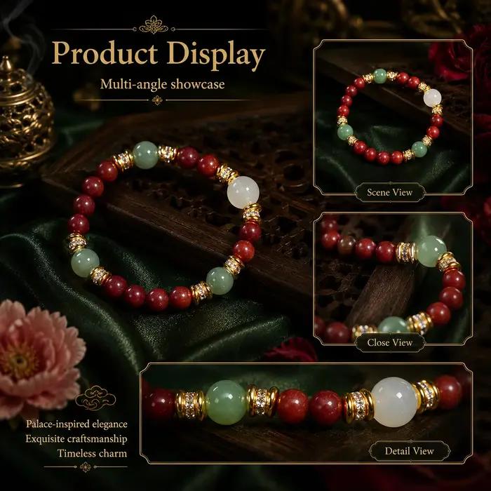 Bracelet extensible DIY en perles parfumées naturelles faites à la main, 8 mm, perles rouges avec accent couleur jade, bijoux pour femmes et hommes, cadeau