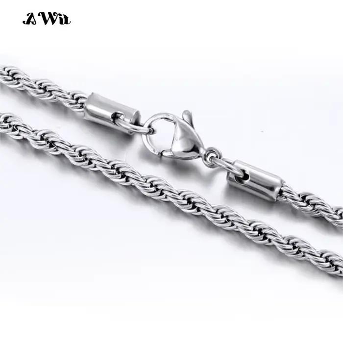 AWIT-Bracelet Chaîne Corde Torsadée pour Femme, Hip Hop, Punk, 4mm, Document localité, Acier Inoxydable, Collier Document localité, Bijoux Fantaisie