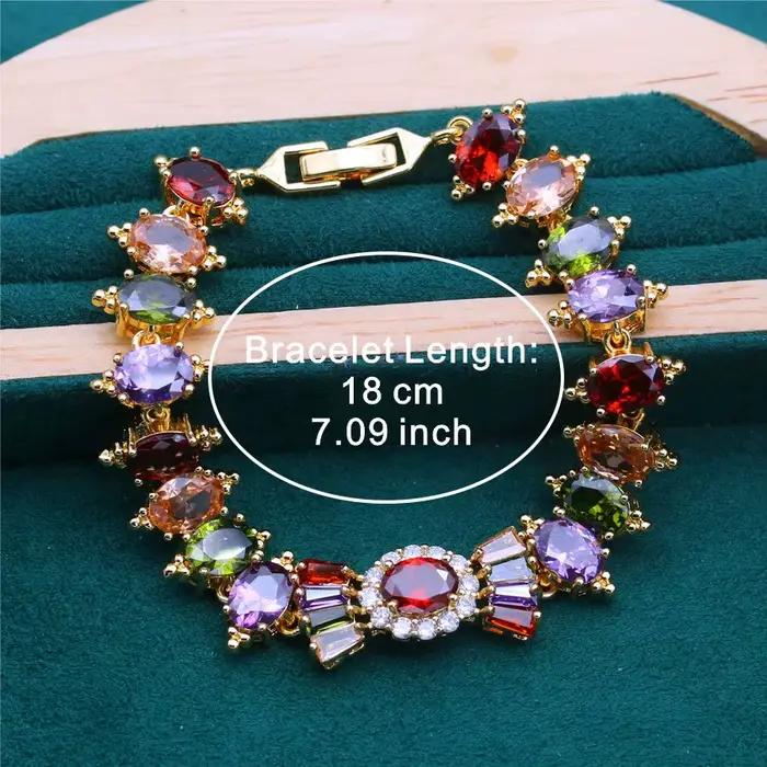 Bracelet tennis plaqué or 18 carats, zircone multicolore, élégant, style rétro, tenue quotidienne, cadeau de Noël