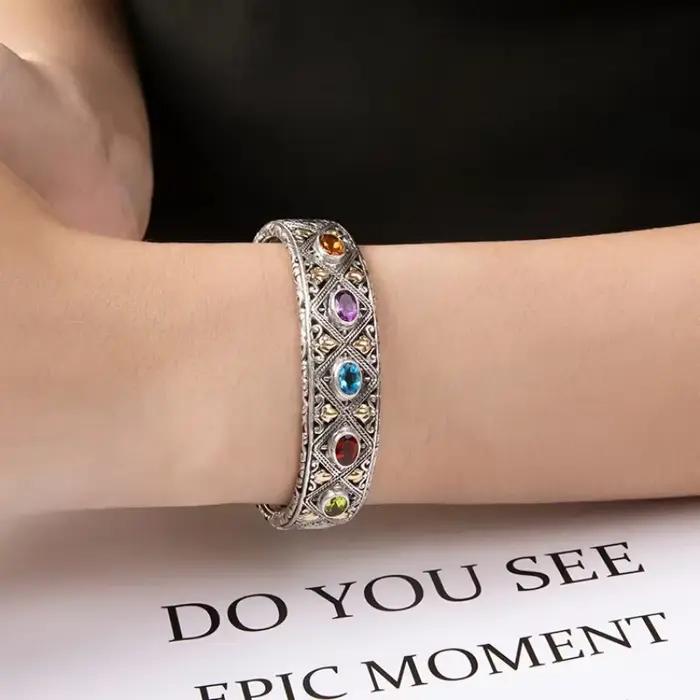 Bracelet en argent 925 incrusté de pierres précieuses colorées élégant pour femmes anniversaire et occasions spéciales