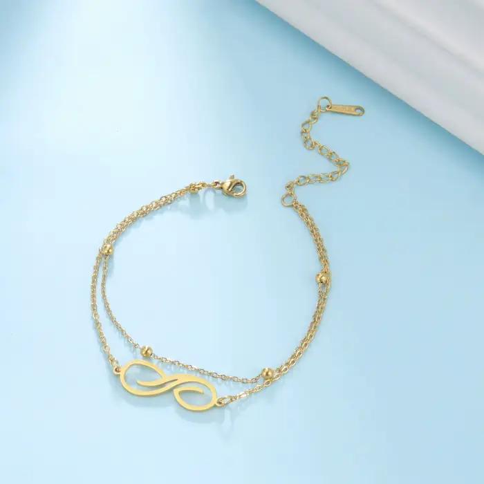 Skyrim – Bracelet symbole infini en acier inoxydable pour femmes, symbole géométrique minimaliste, chaîne de perles Double couche, bijoux cadeau pour Couple