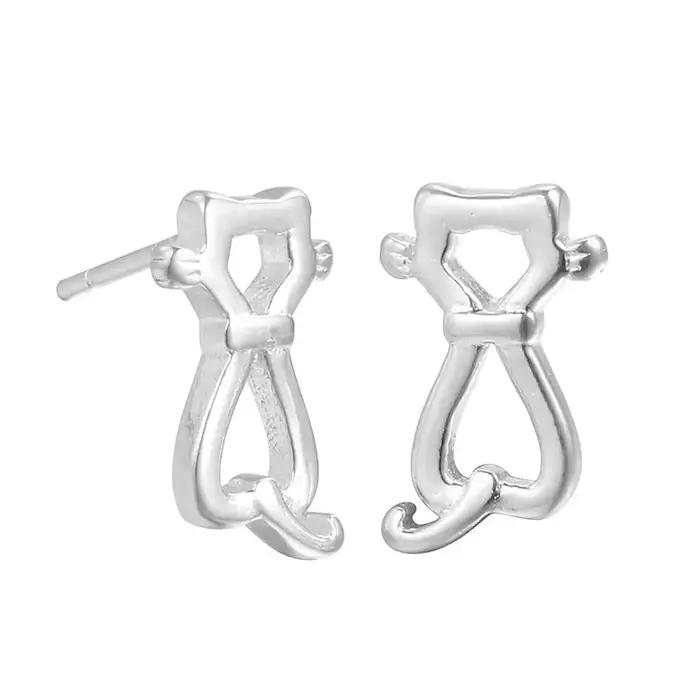 RETTI-Boucles d'oreilles chat en argent regardé 925 pour femme, jolies boucles d'oreilles, bijoux pour fille, cadeau à la mode, allergie