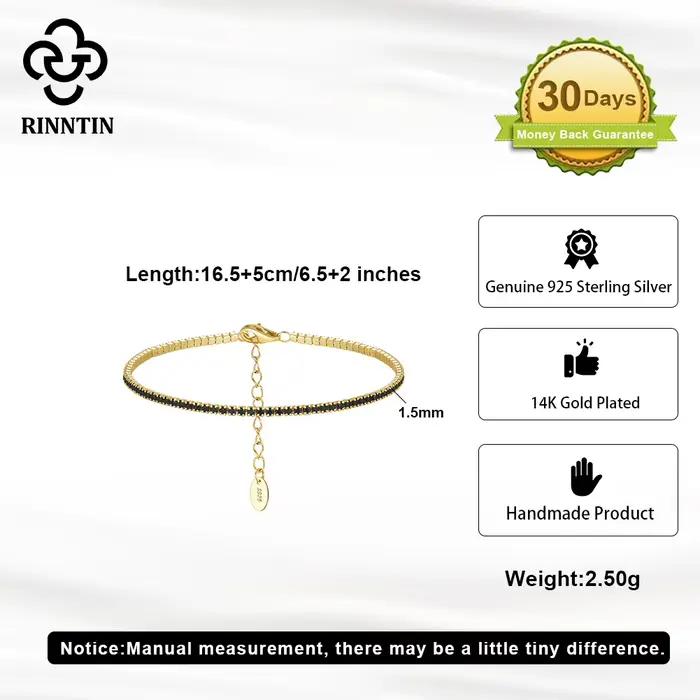 Rinntin-Bracelet de tennis brillant pour femme, argent regardé 925, sertissage Bazel, bijoux de luxe, 1.5mm, SB190
